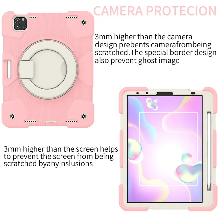 Para Ipad Pro de 11 Pulgadas (2021)/(2020)/(2018)/iPad Air (2022)/(2020) Caso de Tableta de Pata PC + Cubierta Híbrida a Prueba de Choque de Silicona Con Correa Para el Hombro - Sakura Rosa