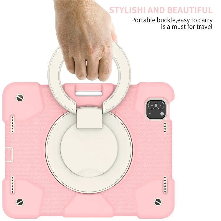 Para Ipad Pro de 11 Pulgadas (2021)/(2020)/(2018)/iPad Air (2022)/(2020) Caso de Tableta de Pata PC + Cubierta Híbrida a Prueba de Choque de Silicona Con Correa Para el Hombro - Sakura Rosa