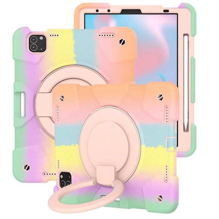 For iPad Pro 11 (2021) / (2020) / (2018) / (2022) / iPad Air (2022) / (2020) Colorful Tablet Cover Scratch-Resistant Kickstand Case with Shoulder Strap - Colorful Rose Gold