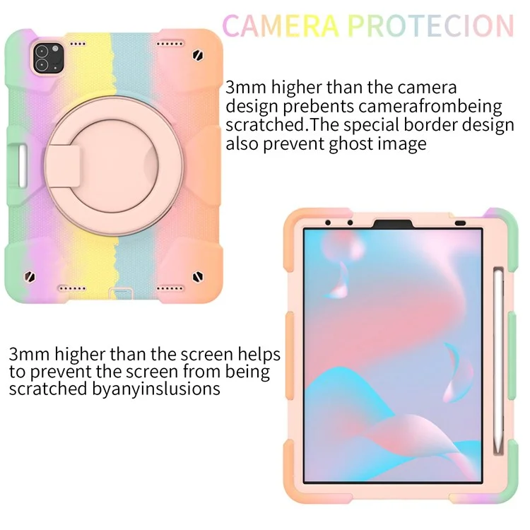 For iPad Pro 11 (2021) / (2020) / (2018) / (2022) / iPad Air (2022) / (2020) Colorful Tablet Cover Scratch-Resistant Kickstand Case with Shoulder Strap - Colorful Rose Gold