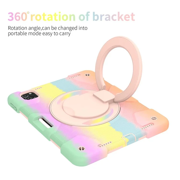 For iPad Pro 11 (2021) / (2020) / (2018) / (2022) / iPad Air (2022) / (2020) Colorful Tablet Cover Scratch-Resistant Kickstand Case with Shoulder Strap - Colorful Rose Gold