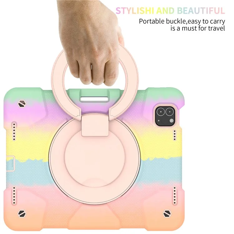 For iPad Pro 11 (2021) / (2020) / (2018) / (2022) / iPad Air (2022) / (2020) Colorful Tablet Cover Scratch-Resistant Kickstand Case with Shoulder Strap - Colorful Rose Gold