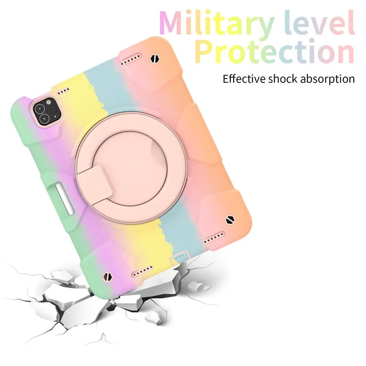 For iPad Pro 11 (2021) / (2020) / (2018) / (2022) / iPad Air (2022) / (2020) Colorful Tablet Cover Scratch-Resistant Kickstand Case with Shoulder Strap - Colorful Rose Gold
