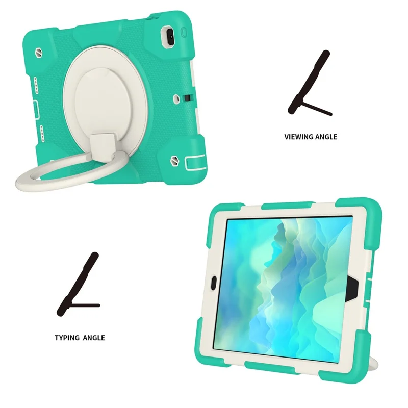 Case di Protezione Del Cavalletto Per Ipad 9,7 Pollici (2018)/(2017)/iPad Air 2, PC Resistente All'impatto + Copertura Ibrida Silicone Con Spalla Cinghia - Menta Verde