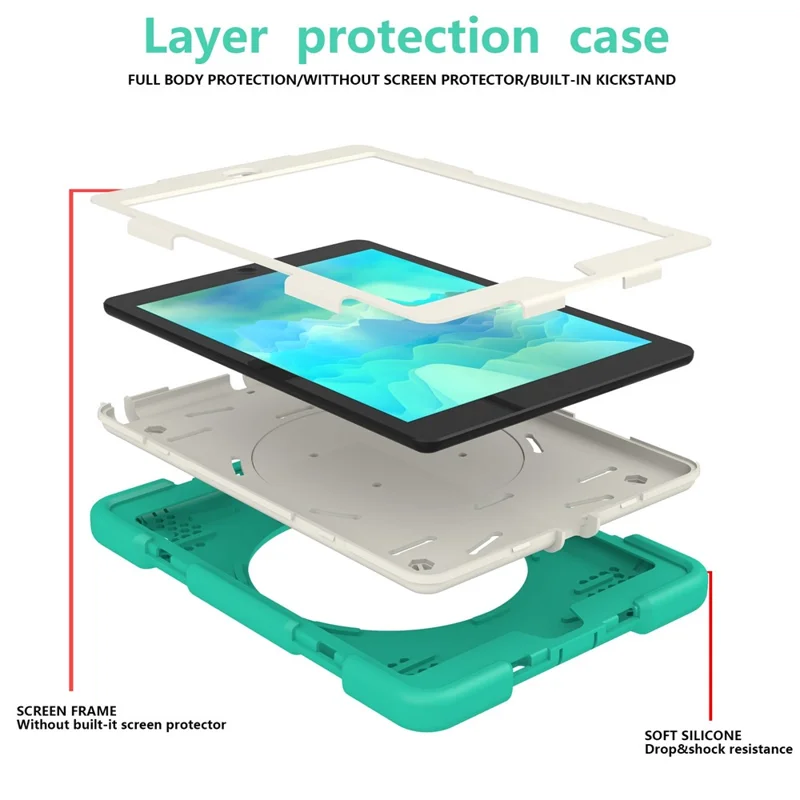 Kickstand-schutzhülle Für Ipad 9,7 Zoll (2018)/(2017)/iPad Air 2, Impact Resistant PC + Silikonhybridabdeckung Mit Schultergurt - Minzgrün