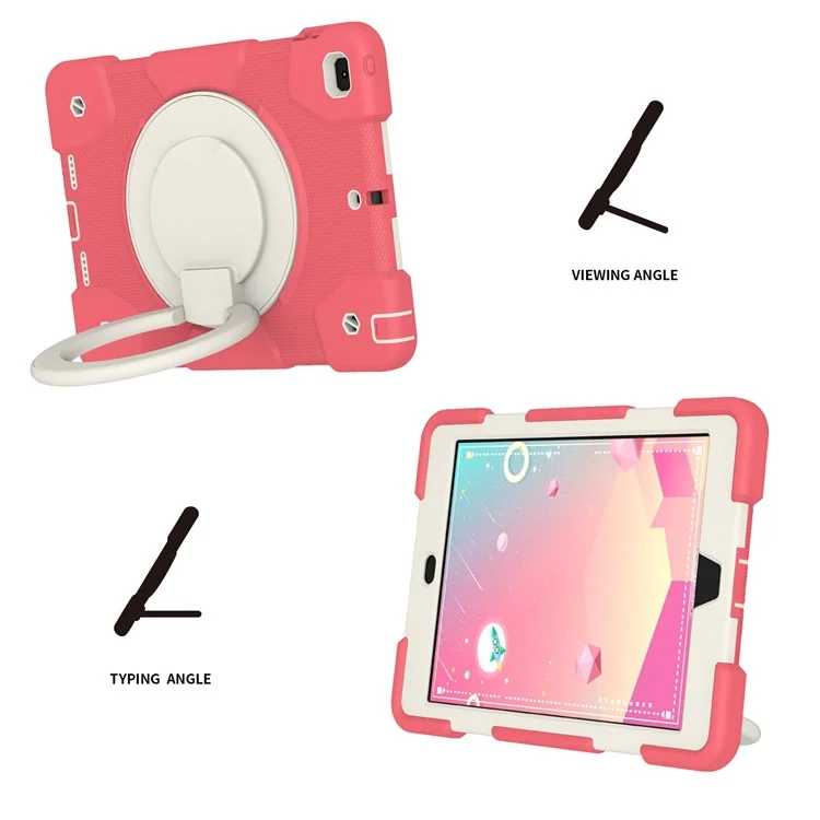 Cas de Protection de Laerckstand Pour Ipad 9.7-pouces (2018) / (2017) / Ipad Air 2, Couverture Hybride en Silicone Résistant à L'impact PC + Silicone Avec Bandoulière - Bégonia Rouge