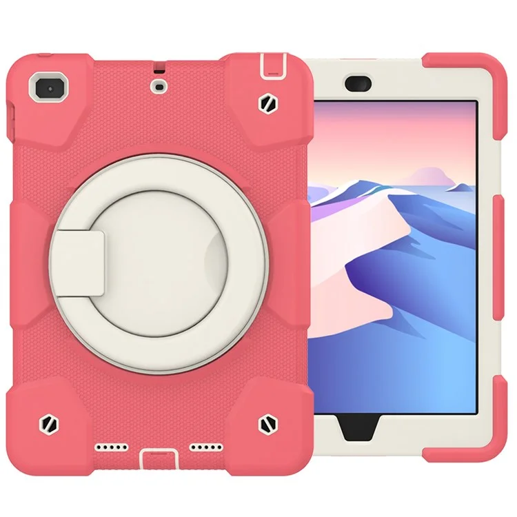 Cas de Protection de Laerckstand Pour Ipad 9.7-pouces (2018) / (2017) / Ipad Air 2, Couverture Hybride en Silicone Résistant à L'impact PC + Silicone Avec Bandoulière - Bégonia Rouge