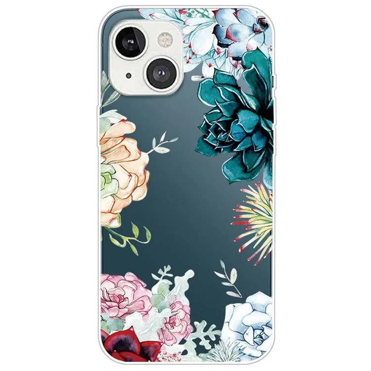 Flexible TPU Slim Phone Case for iPhone 14 Plus 6.7 inch, Pattern Printing IMD Anti-drop Phone Back Cover - Flower