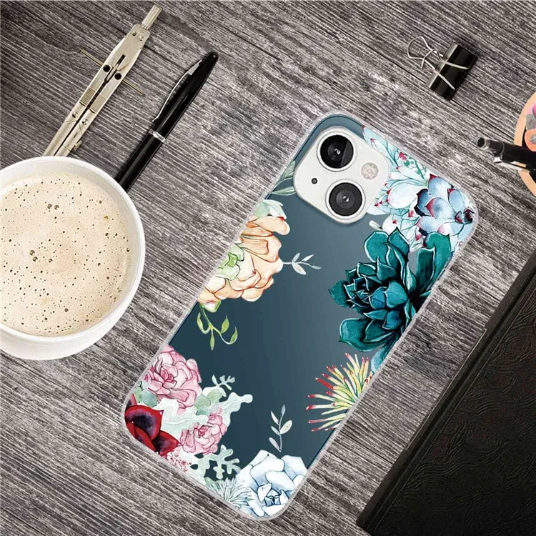 Flexible TPU Slim Phone Case for iPhone 14 Plus 6.7 inch, Pattern Printing IMD Anti-drop Phone Back Cover - Flower