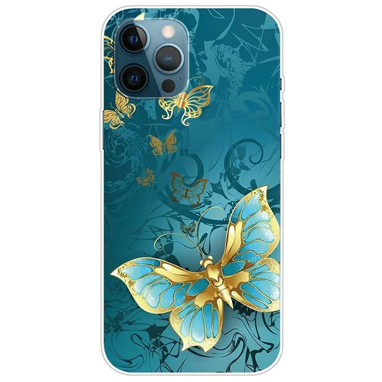 Funda de teléfono con estampado IMD para iPhone 14 Pro Max de 6,7 pulgadas, resistente a rasguños, de TPU suave y a prueba de golpes - Mariposa dorada