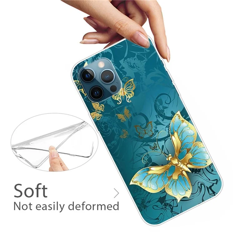 Funda de teléfono con estampado IMD para iPhone 14 Pro Max de 6,7 pulgadas, resistente a rasguños, de TPU suave y a prueba de golpes - Mariposa dorada