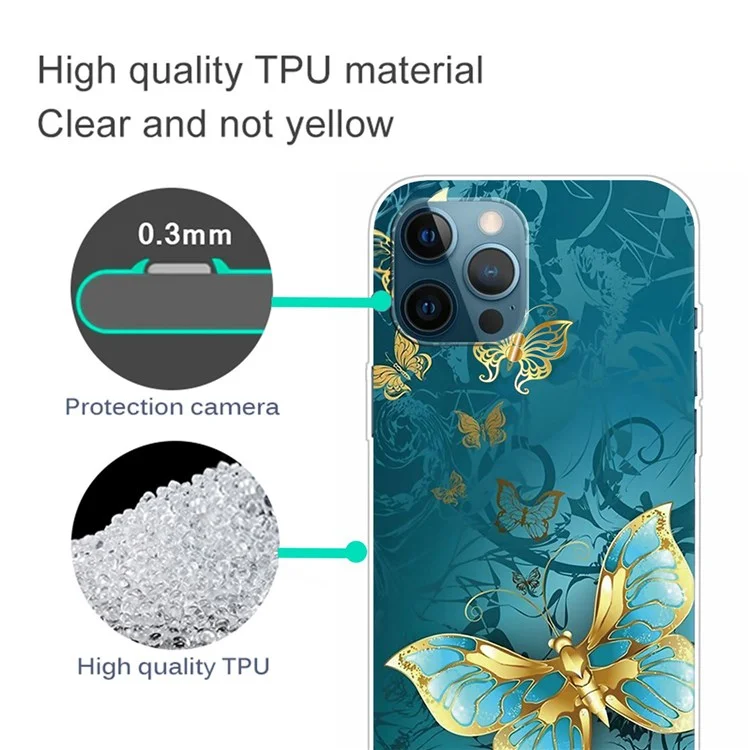 Funda de teléfono con estampado IMD para iPhone 14 Pro Max de 6,7 pulgadas, resistente a rasguños, de TPU suave y a prueba de golpes - Mariposa dorada