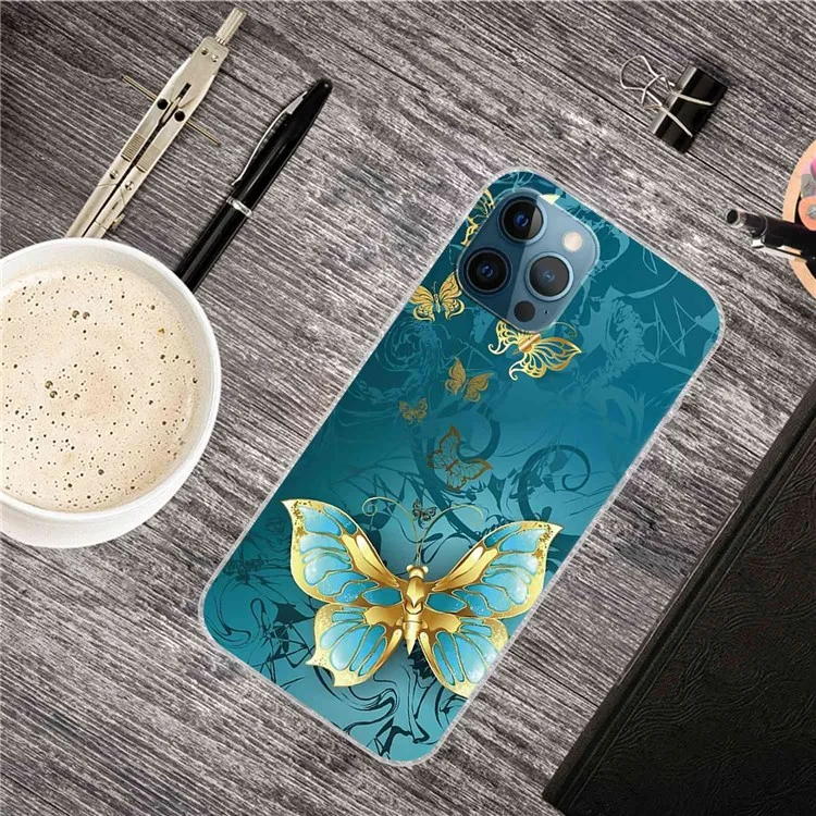 Funda de teléfono con estampado IMD para iPhone 14 Pro Max de 6,7 pulgadas, resistente a rasguños, de TPU suave y a prueba de golpes - Mariposa dorada
