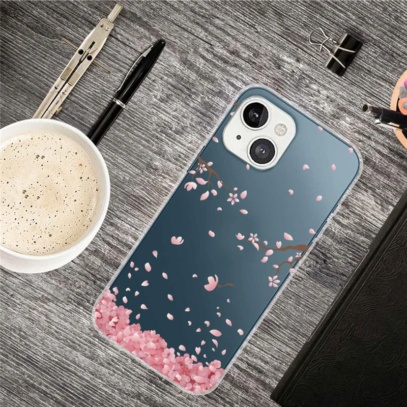 Anti-drop Protection TPU Phone Case for iPhone 14 6.1 inch, IMD Stylish Pattern Printing Cover - Sakura