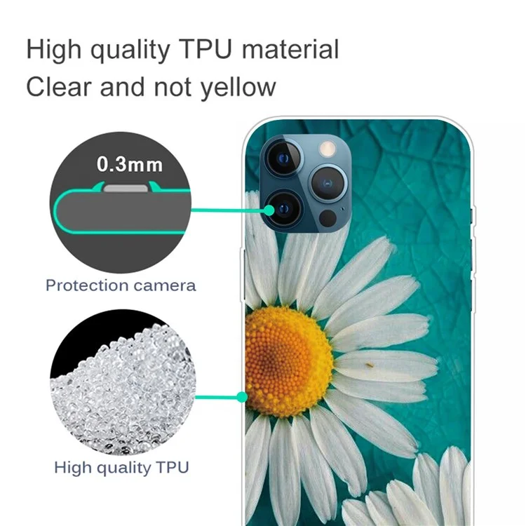 Soft TPU Phone Cover for iPhone 14 Pro 6.1 inch, Pattern Printing IMD Slim Light Phone Case - Daisy