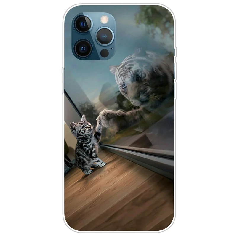 Soft TPU Phone Cover for iPhone 14 Pro 6.1 inch, Pattern Printing IMD Slim Light Phone Case - Mirror Cat