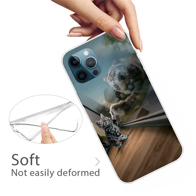Soft TPU Phone Cover for iPhone 14 Pro 6.1 inch, Pattern Printing IMD Slim Light Phone Case - Mirror Cat