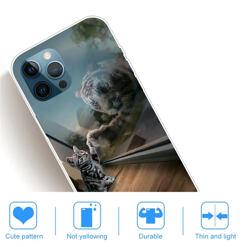 Soft TPU Phone Cover for iPhone 14 Pro 6.1 inch, Pattern Printing IMD Slim Light Phone Case - Mirror Cat