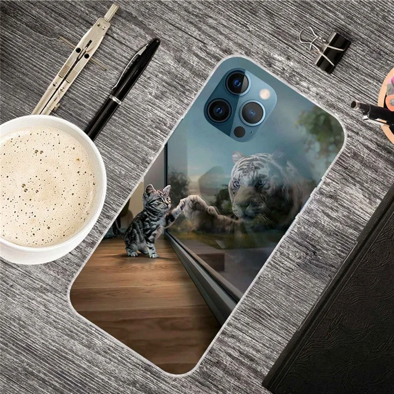 Soft TPU Phone Cover for iPhone 14 Pro 6.1 inch, Pattern Printing IMD Slim Light Phone Case - Mirror Cat