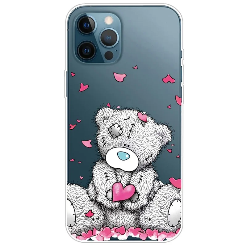 Anti-scratch Phone Case for iPhone 14 Pro Max 6.7 inch, Unfading Pattern Printing IMD TPU Back Cover Protector - Love Heart/Bear