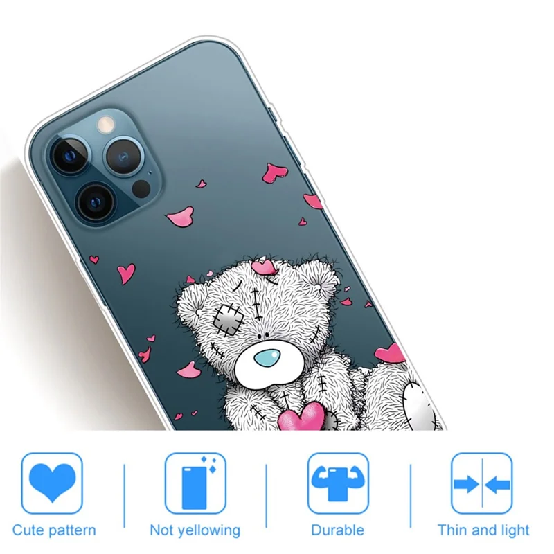 Anti-scratch Phone Case for iPhone 14 Pro Max 6.7 inch, Unfading Pattern Printing IMD TPU Back Cover Protector - Love Heart/Bear