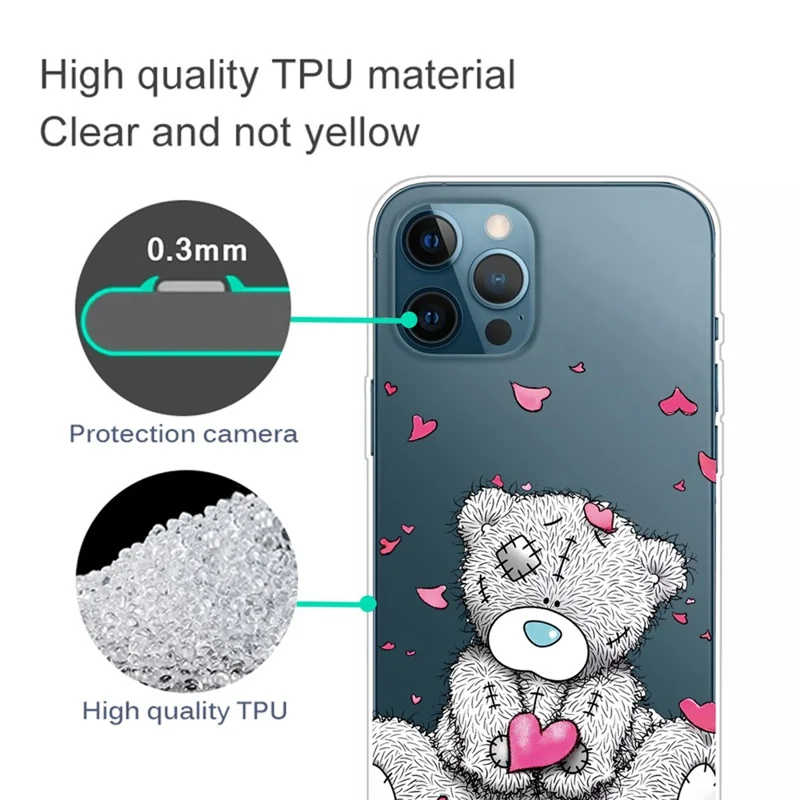 Anti-scratch Phone Case for iPhone 14 Pro Max 6.7 inch, Unfading Pattern Printing IMD TPU Back Cover Protector - Love Heart/Bear