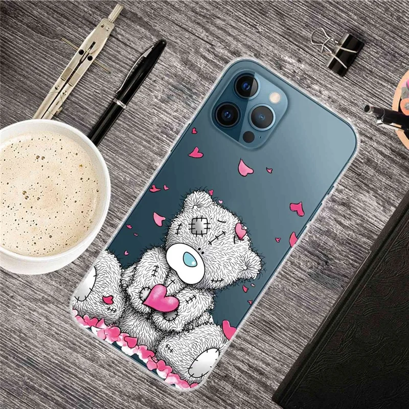 Anti-scratch Phone Case for iPhone 14 Pro Max 6.7 inch, Unfading Pattern Printing IMD TPU Back Cover Protector - Love Heart/Bear