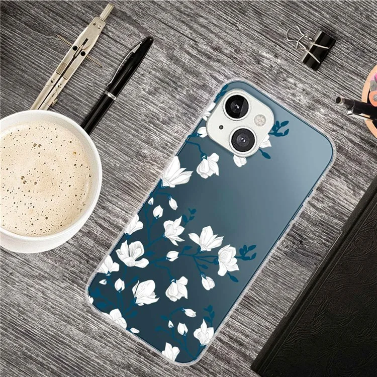 Für iPhone 14 6.1 Zoll Ultra Slim Phone Case Muster Druck Design Soft TPU IMD Handy Schutzhülle - Magnolie