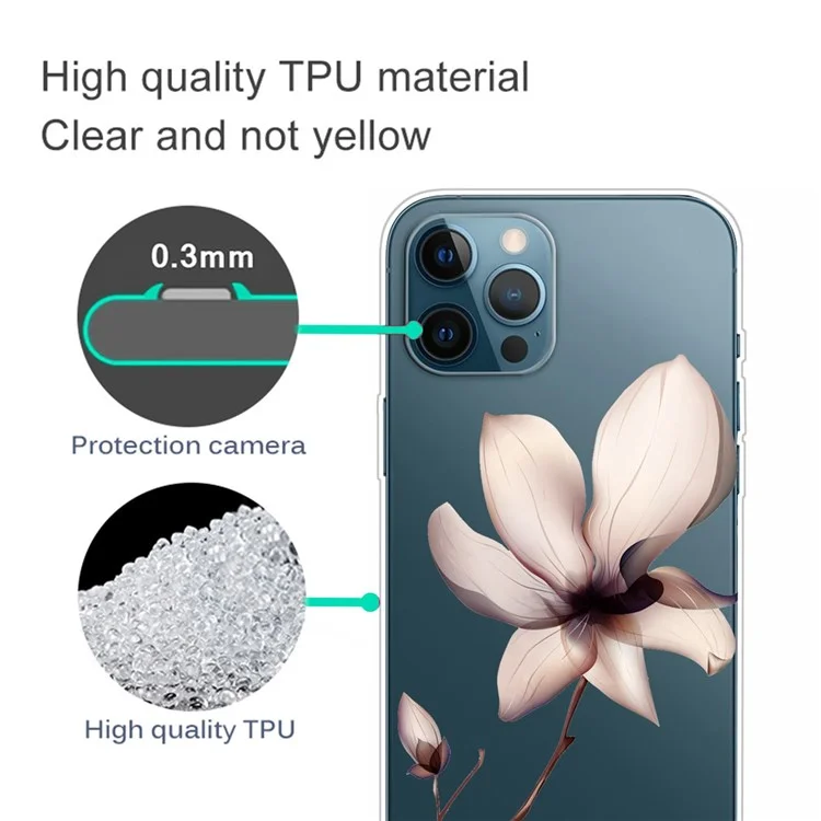 Para Iphone 14 Pro 6,1 Polegadas de Queda Anti-queda Impressão Clara de Design Traseiro IMD Soft TPU Caixa de Telefone Protetor Resistente a Desgaste - Flores