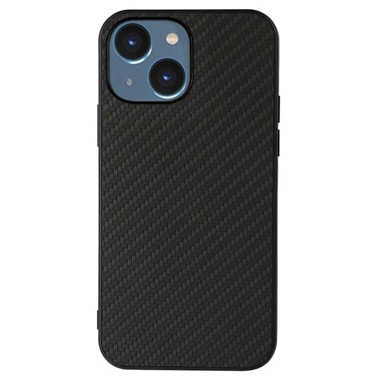 For iPhone 14 6.1 inch Ultra Slim Anti-scratch Phone Case Carbon Fiber Texture Protective Cover PU Leather Coated Hybrid Back Shell - Black