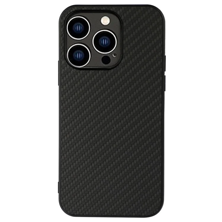 Para iPhone 14 Pro de 6.1 pulgadas Funda protectora ultradelgada con textura de fibra de carbono Resistente al desgaste Funda de teléfono de cuero PU revestido Carcasa híbrida posterior - Negro