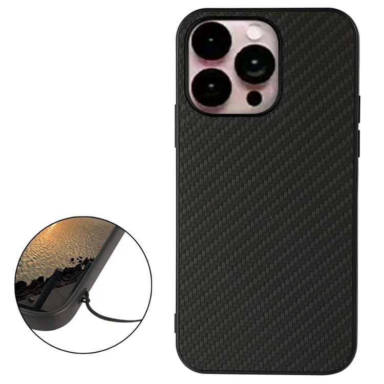 For iPhone 14 Pro Max 6.7 inch Anti-fall Ultra-thin Phone Case Carbon Fiber Texture Protective Cover PU Leather Coated Cellphone Hybrid Back Shell - Black