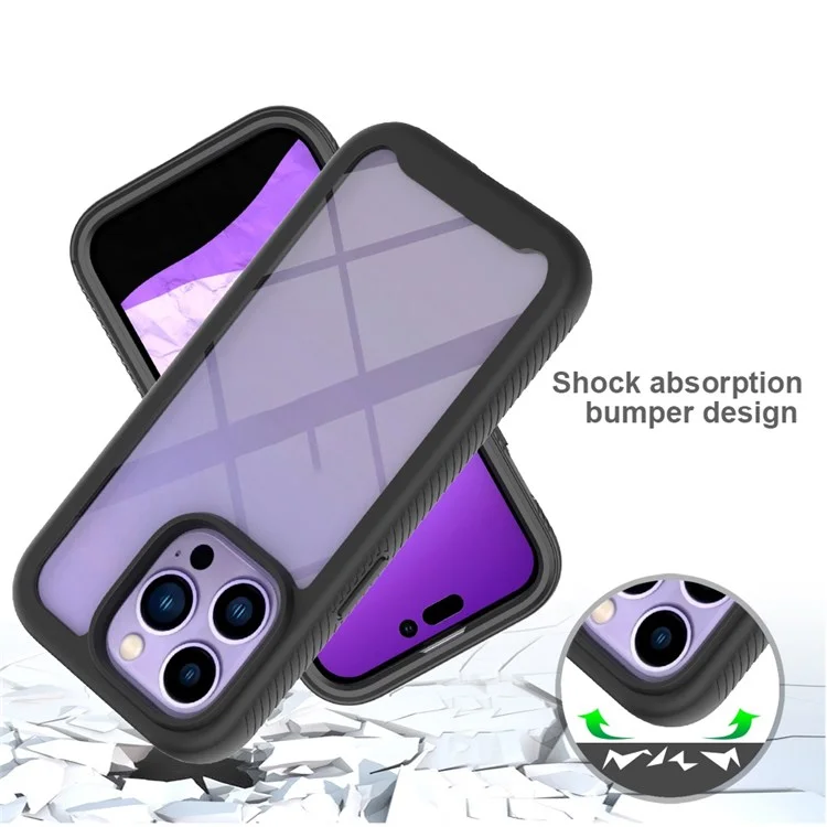 Funda de teléfono híbrida a prueba de caídas para iPhone 14 Pro de 6.1 pulgadas, marco de TPU y cubierta trasera de PC + acrílico - Negro