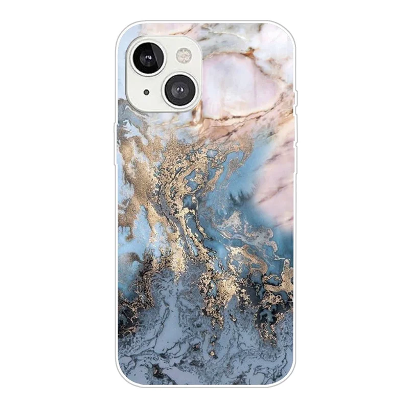 For iPhone 14 6.1 inch Style TPU Phone Shell Marble Pattern IMD Shockproof Back Cover - Style W