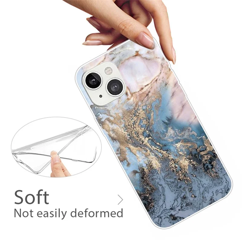 For iPhone 14 6.1 inch Style TPU Phone Shell Marble Pattern IMD Shockproof Back Cover - Style W