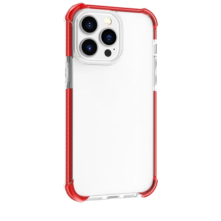 For iPhone 14 Pro Max Case Four Corners Anti Drop Clear TPU + TPE + PC Phone Cover - Transparent Red