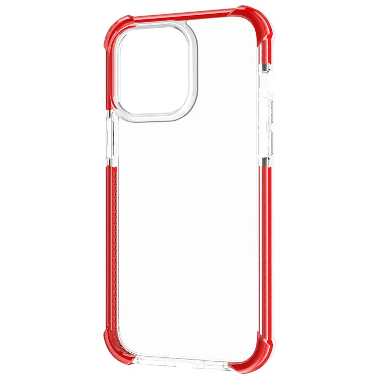 For iPhone 14 Pro Max Case Four Corners Anti Drop Clear TPU + TPE + PC Phone Cover - Transparent Red