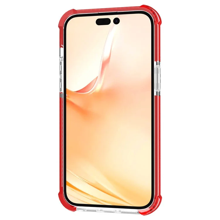For iPhone 14 Pro Max Case Four Corners Anti Drop Clear TPU + TPE + PC Phone Cover - Transparent Red