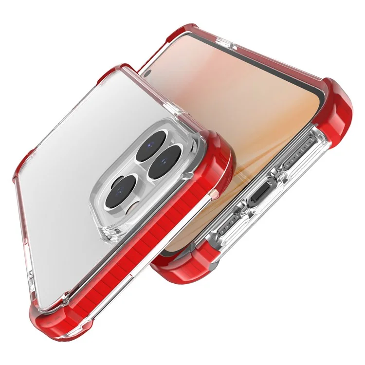 For iPhone 14 Pro Max Case Four Corners Anti Drop Clear TPU + TPE + PC Phone Cover - Transparent Red