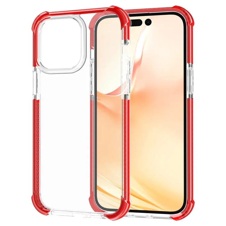 For iPhone 14 Pro Max Case Four Corners Anti Drop Clear TPU + TPE + PC Phone Cover - Transparent Red