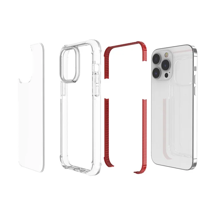 For iPhone 14 Pro Max Case Four Corners Anti Drop Clear TPU + TPE + PC Phone Cover - Transparent Red