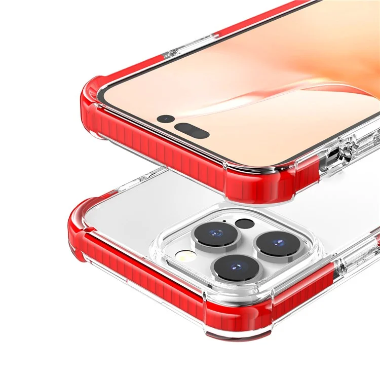 For iPhone 14 Pro Max Case Four Corners Anti Drop Clear TPU + TPE + PC Phone Cover - Transparent Red