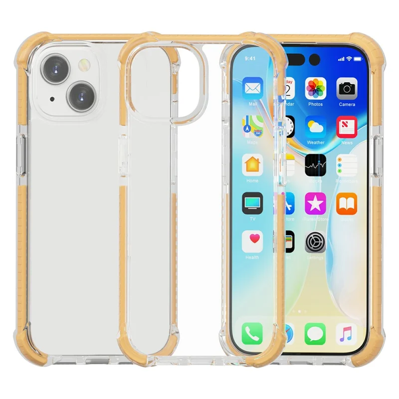 Étui pour iPhone 14 Plus Antichoc à Quatre Coins - Transparent en TPU + TPE + PC - Jaune Transparent