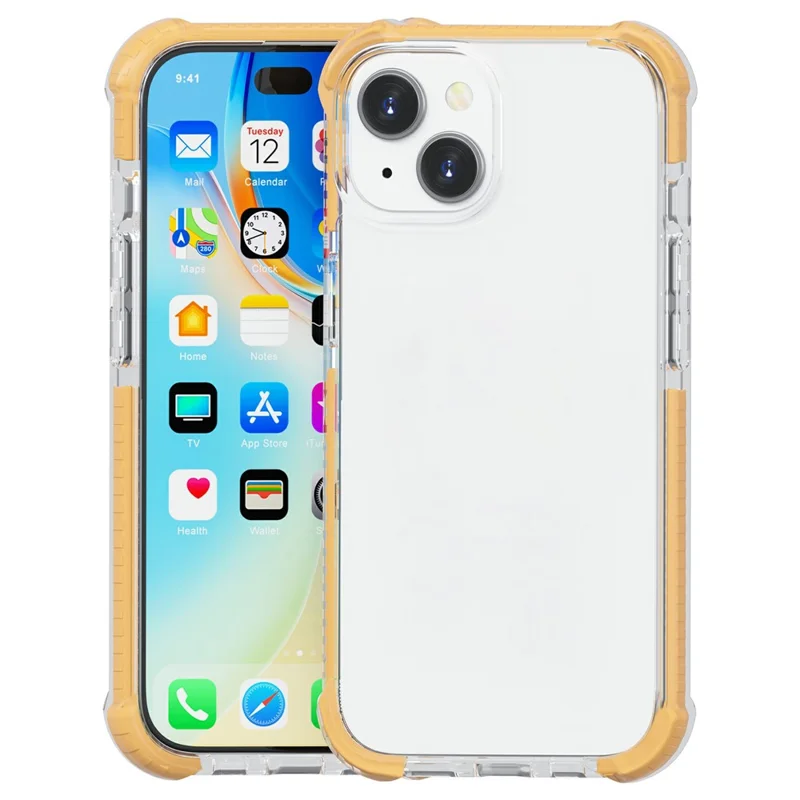 Étui pour iPhone 14 Plus Antichoc à Quatre Coins - Transparent en TPU + TPE + PC - Jaune Transparent