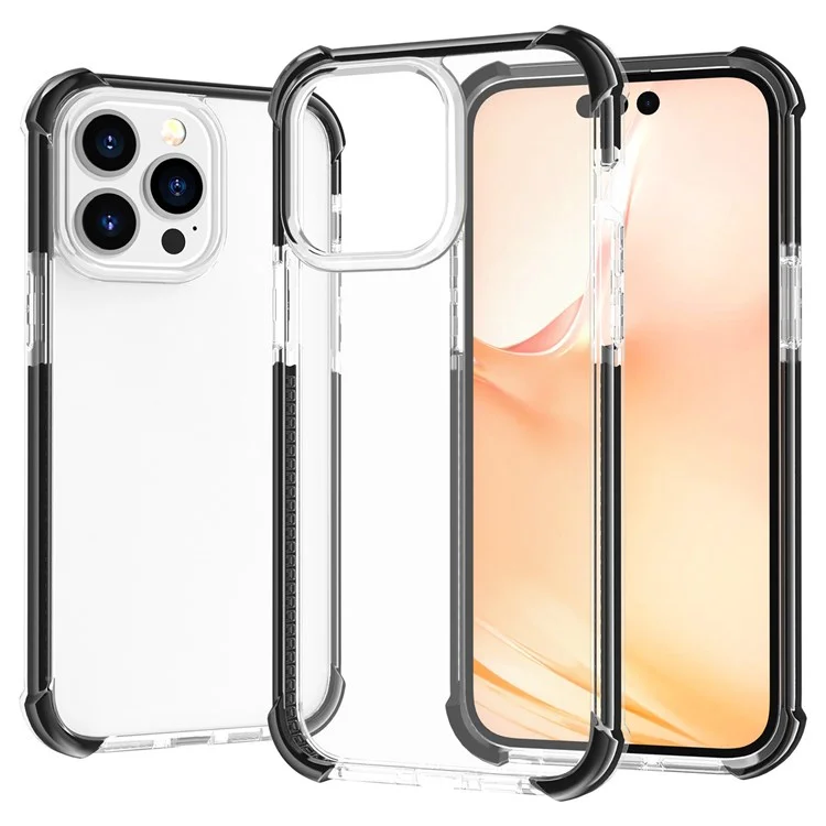 For iPhone 14 Pro Case Four Corners Anti Drop Clear TPU + TPE + PC Phone Cover - Transparent Black