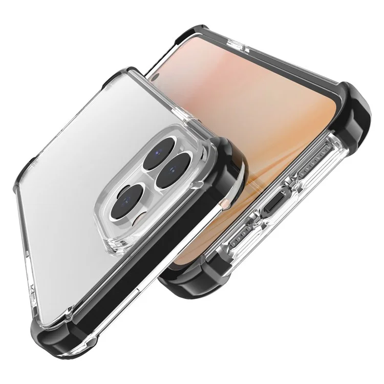 For iPhone 14 Pro Case Four Corners Anti Drop Clear TPU + TPE + PC Phone Cover - Transparent Black