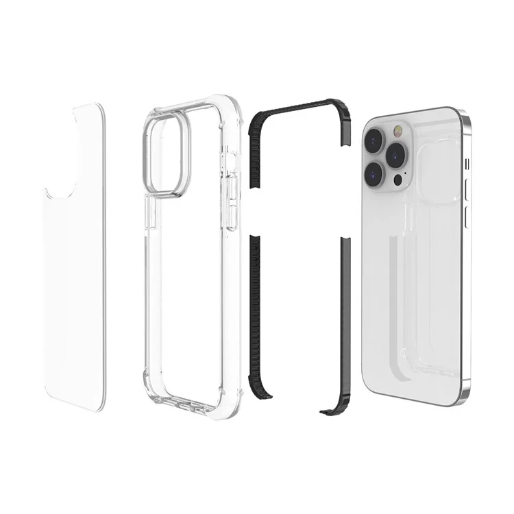 For iPhone 14 Pro Case Four Corners Anti Drop Clear TPU + TPE + PC Phone Cover - Transparent Black