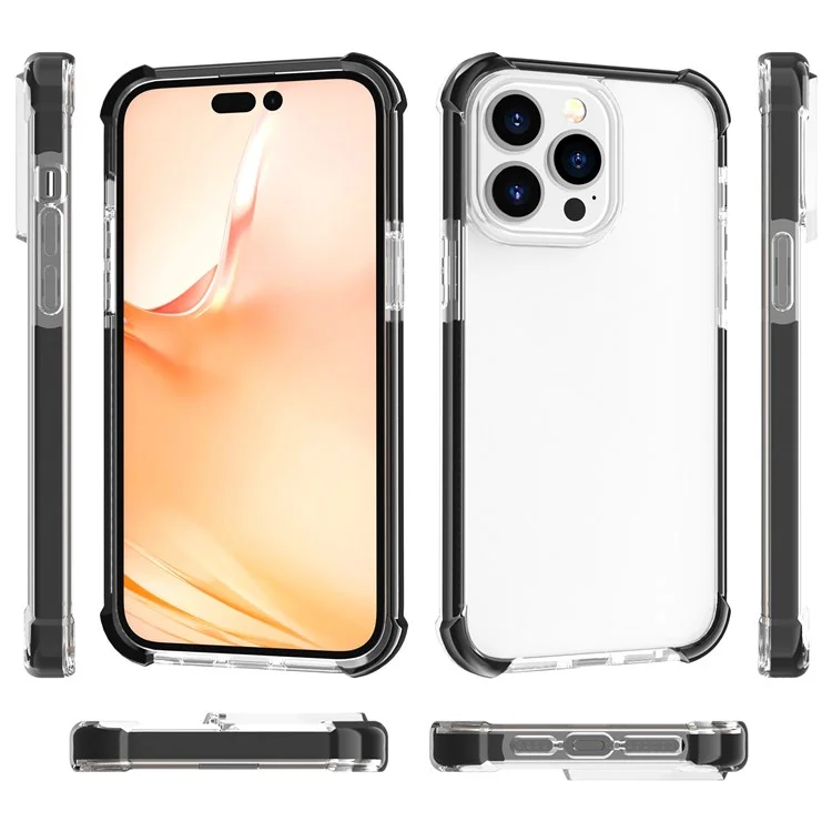 For iPhone 14 Pro Case Four Corners Anti Drop Clear TPU + TPE + PC Phone Cover - Transparent Black