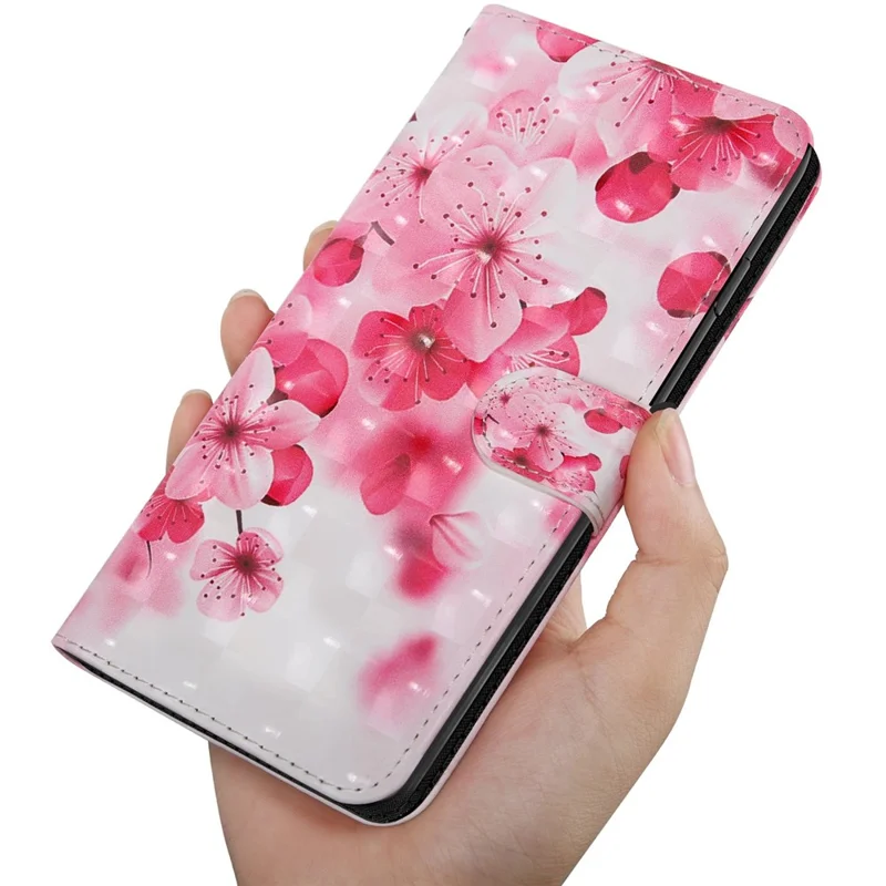 For iPhone 14 6.1 inch PU Leather Case Stand Function 3D Pattern Printed Magnet Closure Wallet Phone Cover with Strap - Peach Blossom