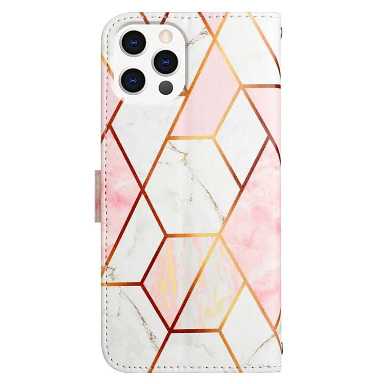 YB Pattern Printing Leather Series-5 Para Iphone 14 Pro 6.1 Pulgadas Case de Teléfono PU Pun Case de Cuero Con Correa - Rosa/blanco 002